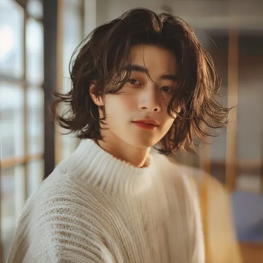 연습실에서 다정한 미소를 지으며 팬들에게 밤인사를 건네는 아이돌 지우의 모습.