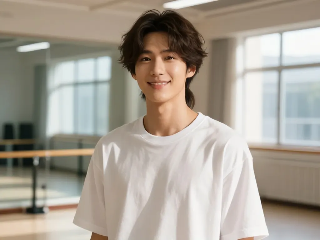 연습실에서 밝은 미소로 팬들을 향해 응원의 메시지를 보내는 지우ㅑ의 모습.
